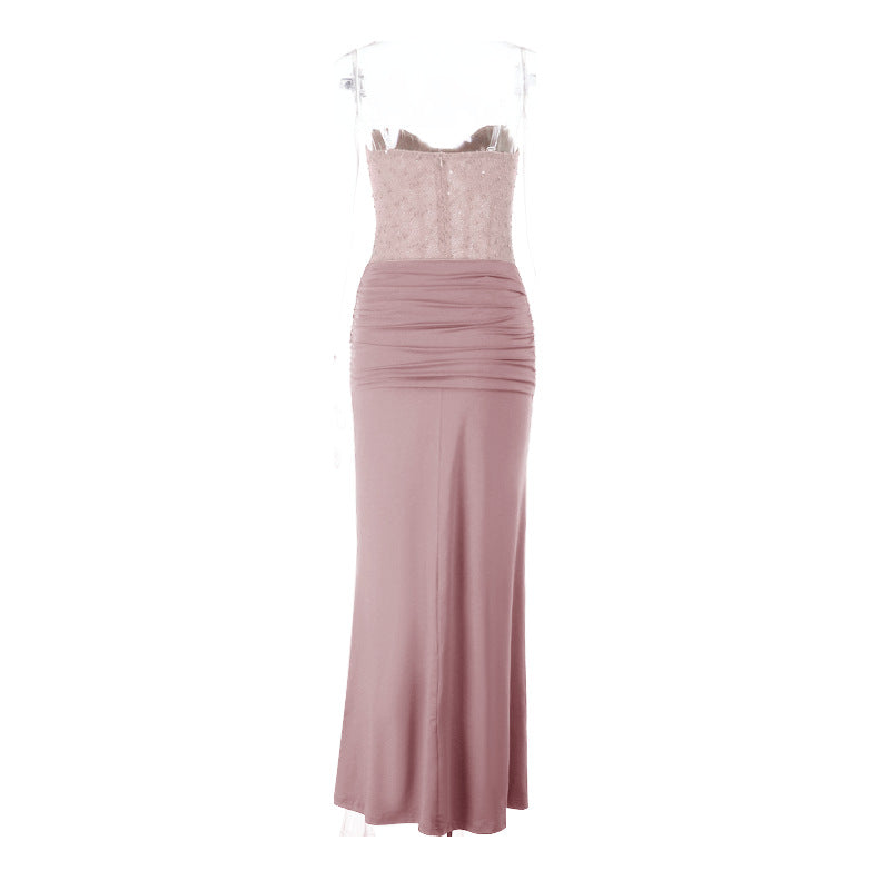 Elegant Ribbon Tube Top Evening Dress