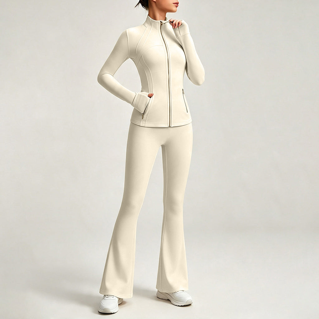Double-Sided Brushed Yoga Set for Women Stand-Collar Slim-Fit Jacket High-Waist Flared Pants