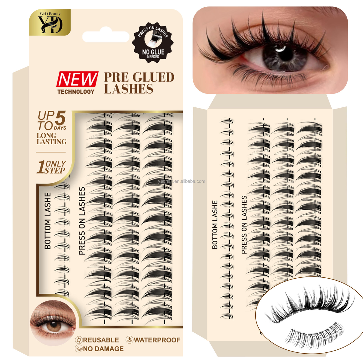 Press-type pre-applied adhesive eyelashes