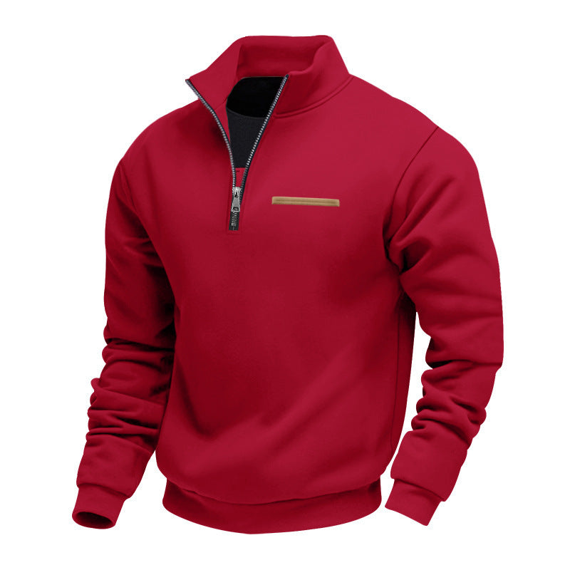 Heavyweight Stand-Up Collar Contrast Stripe Sports Sweatshirt