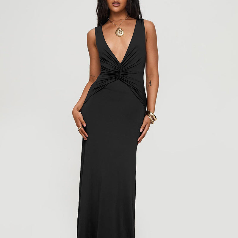Milk Silk V-Neck Backless Fishtail Dress