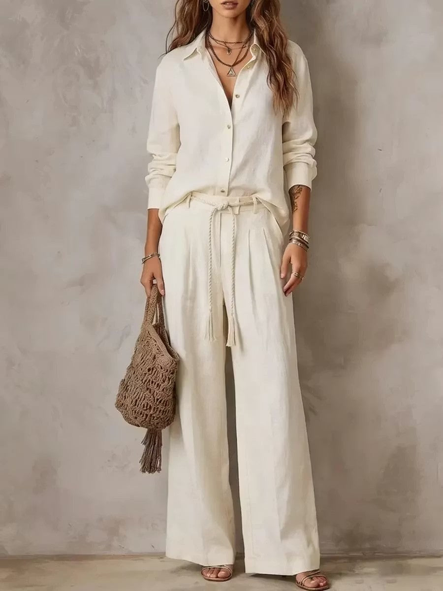 Womens Sleeveless Shirt and Wide-Leg Pants Set