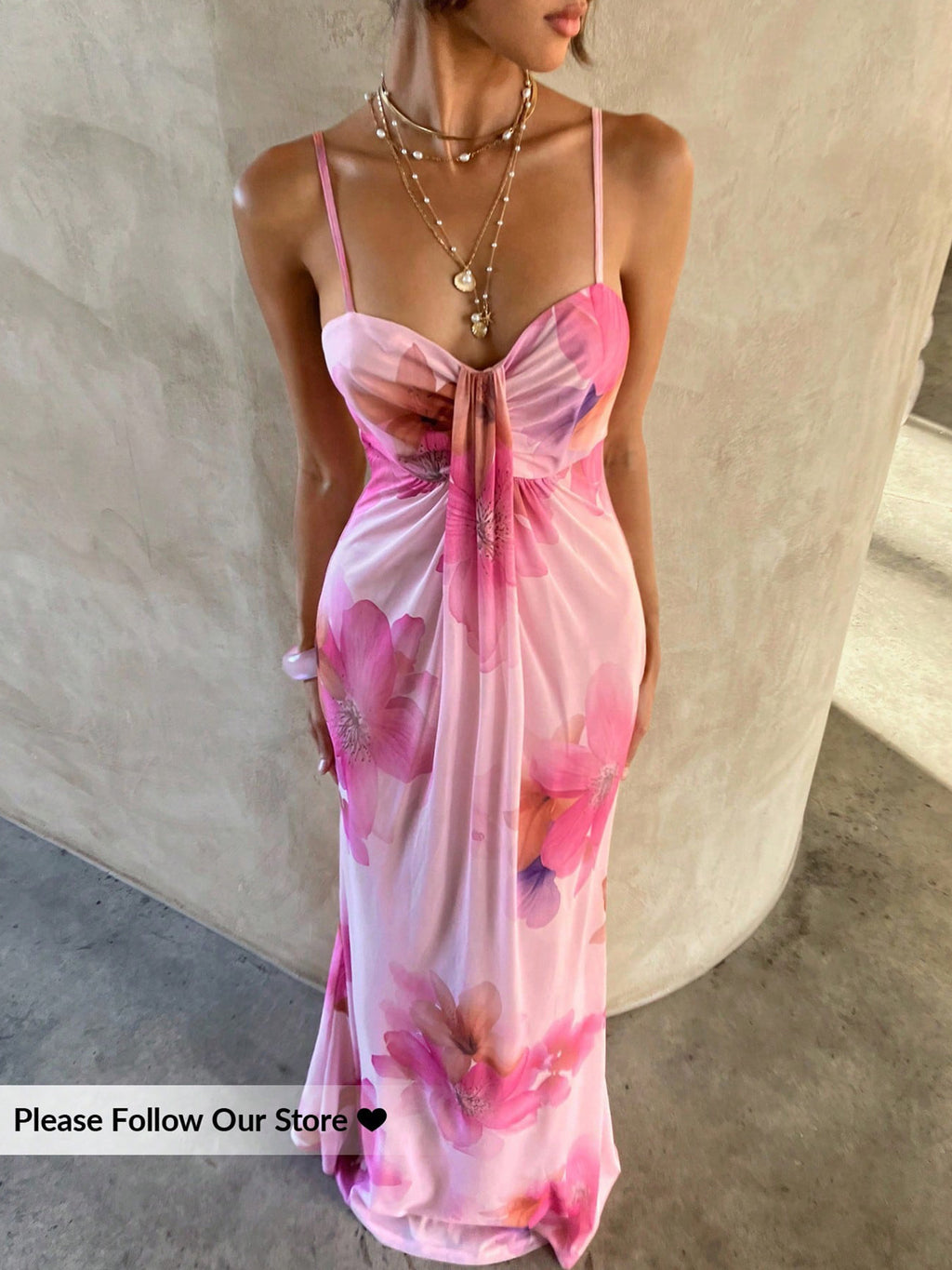 Floral Print Twist Waist Halter Long Dress