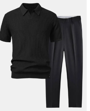 Men Casual Loose Beach Short Sleeve Shirt and Pants Two-Piece Set