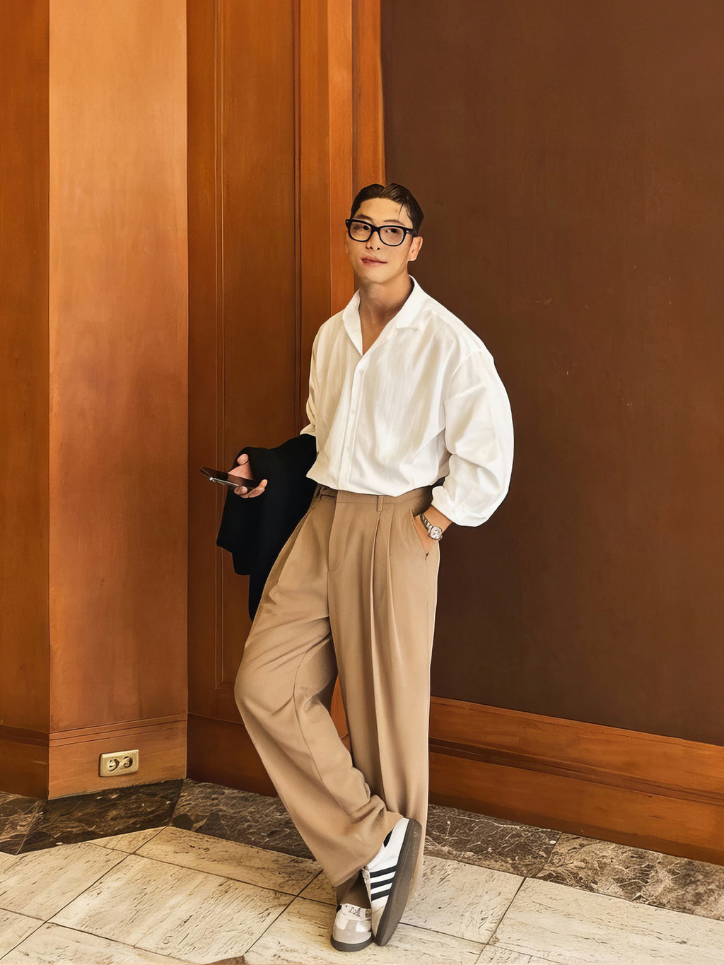 Men's Double Pleated Wide-Leg Trousers
