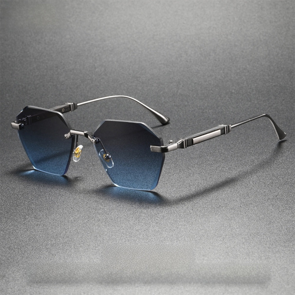 Wavy Pattern Frameless Square Metal Sunglasses UV400 Protection Fashion Driving Outdoor Glasses