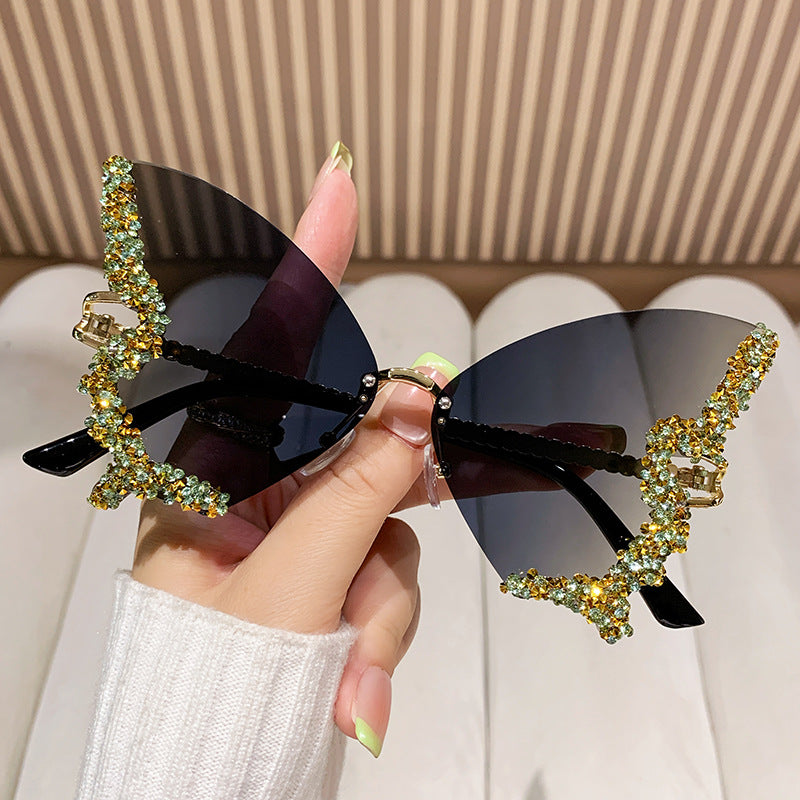 Large Frame Diamond Butterfly Sunglasses Retro Women UV400 Sun Protection