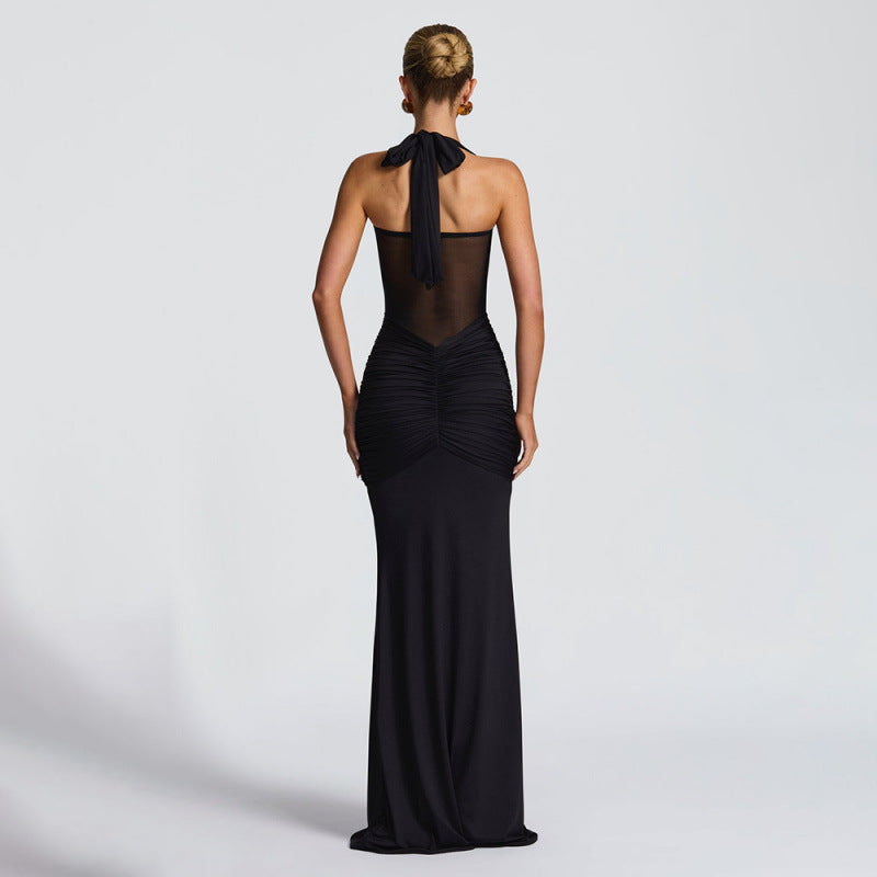 Elegant Pleated Backless Long Dress