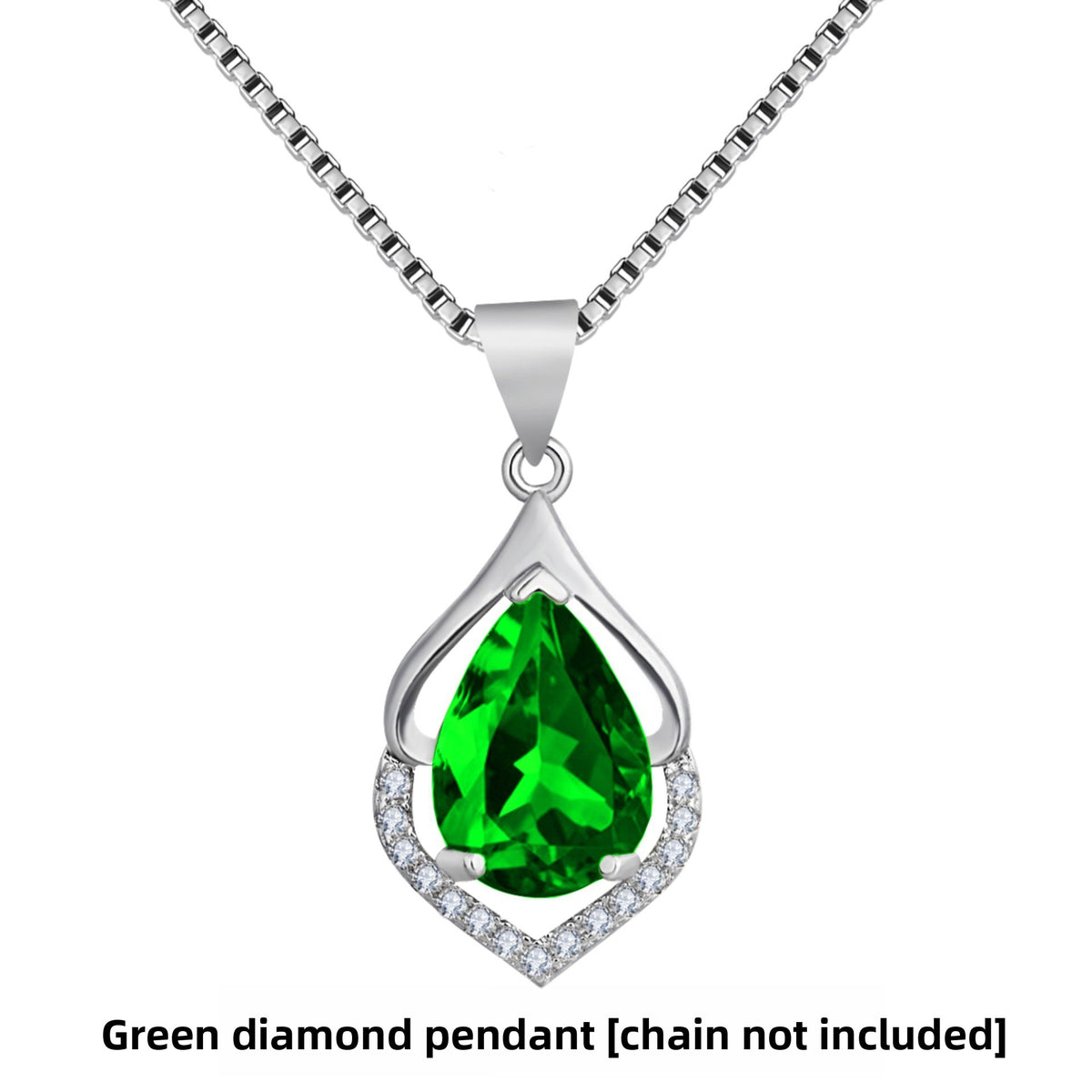 Drop-Shaped Imitation Silver Crystal Pendant Necklace