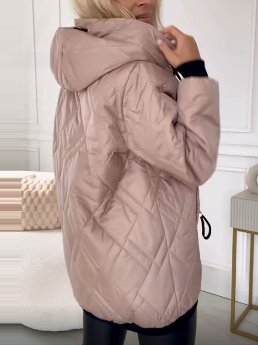 Women's Hooded Solid Color Cotton Padded Jacket Coat