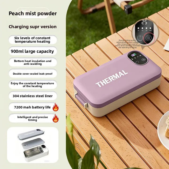 New Model of Water-Free Heating Lunch Box, USB Charging Portable Insulated Lunch Box, 304 Stainless Steel Electric Heating Lunch Box