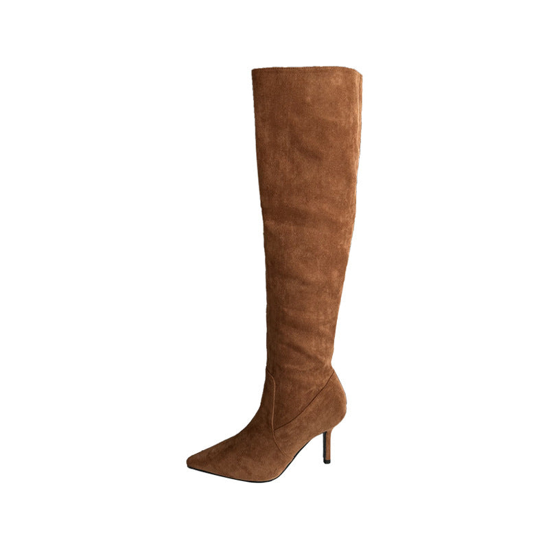 Womens Pointed Toe Knee High Suede Boots