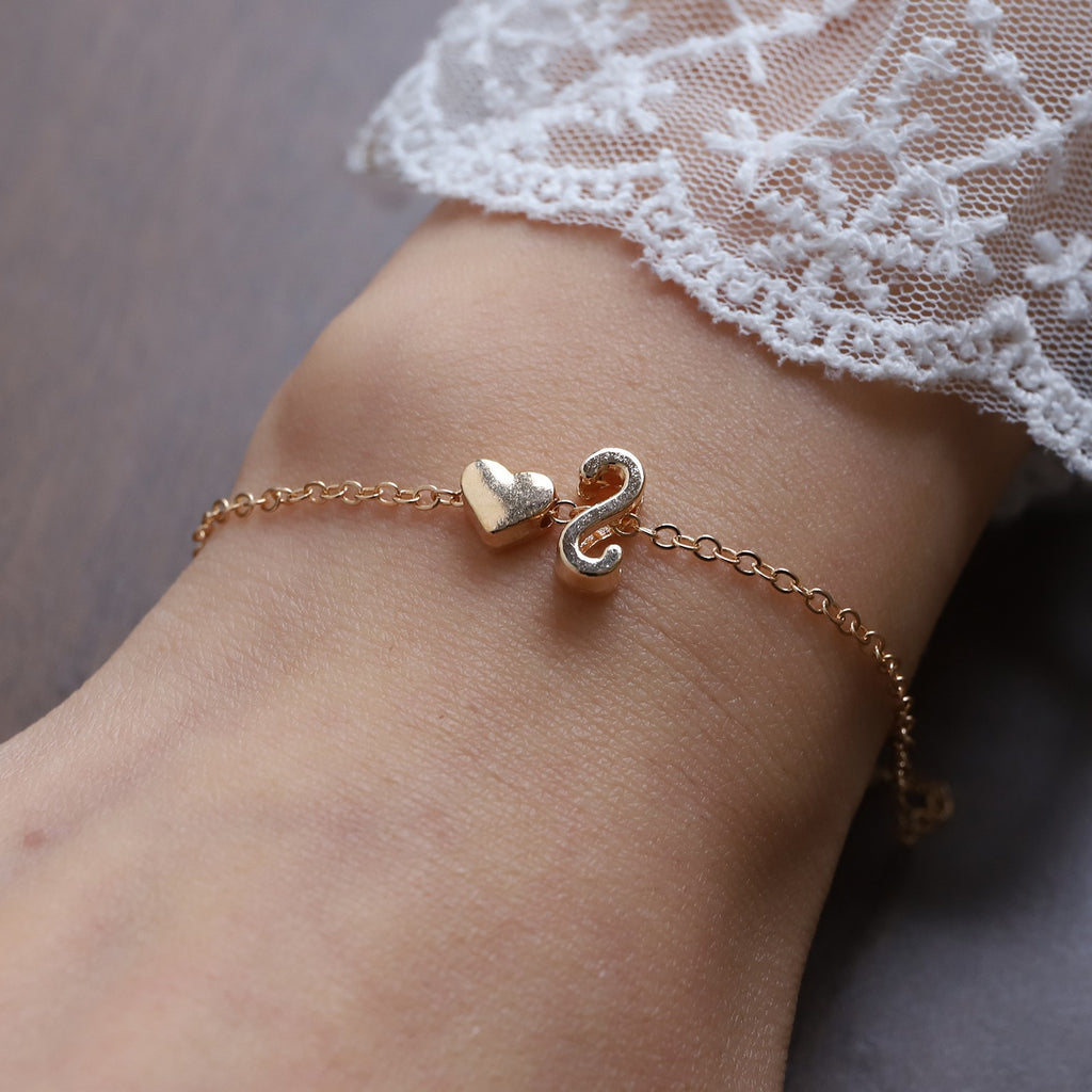 Heart Letter Necklace and Bracelet Set