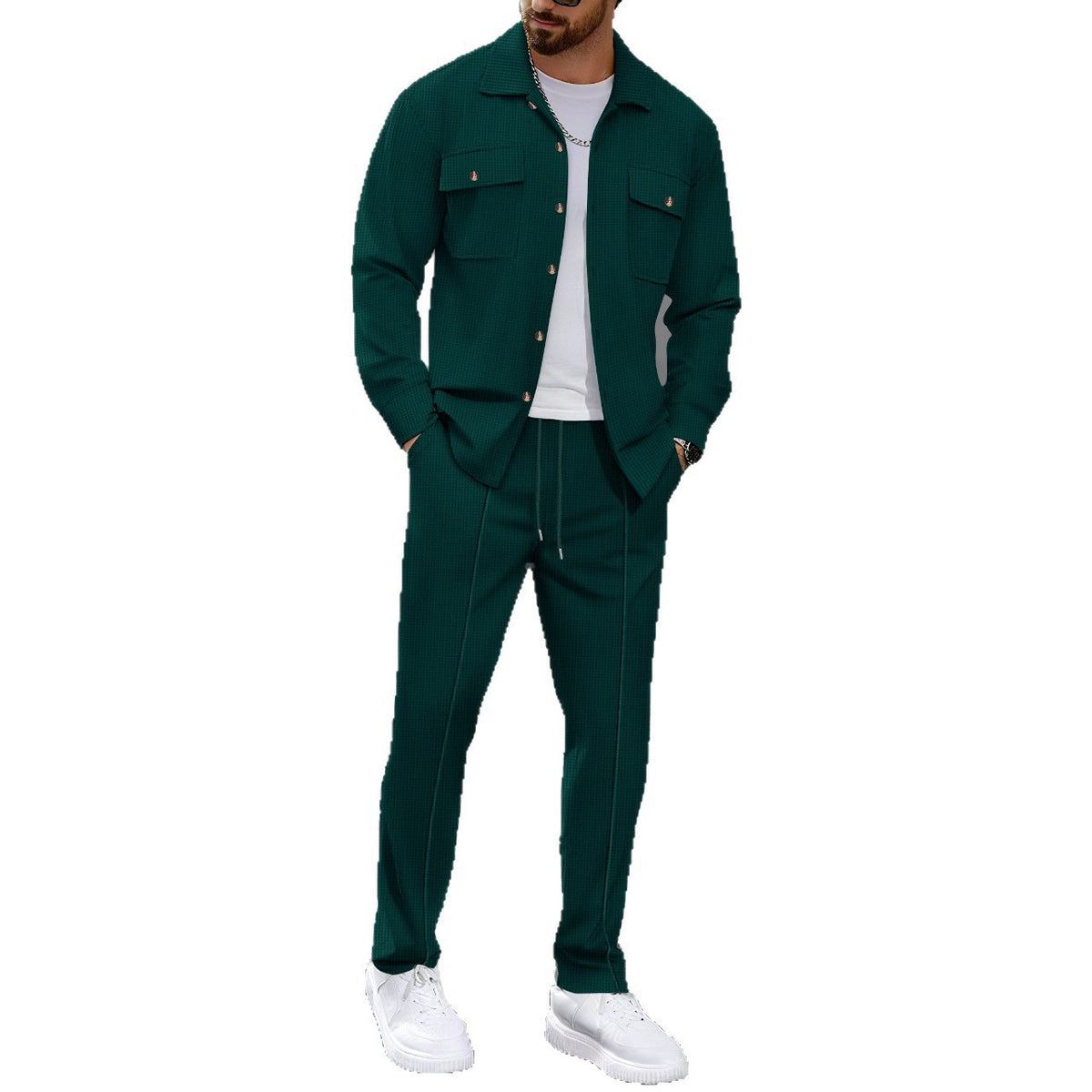 Waffle-pattern long-sleeve pants