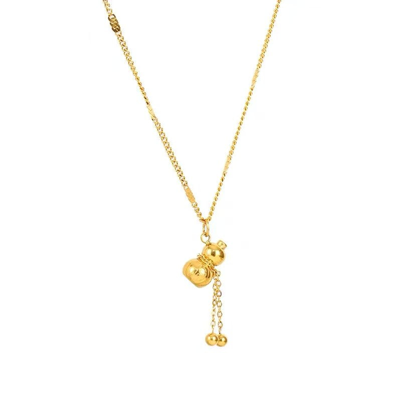 18K Gold Gourd Tassel Pendant Necklace