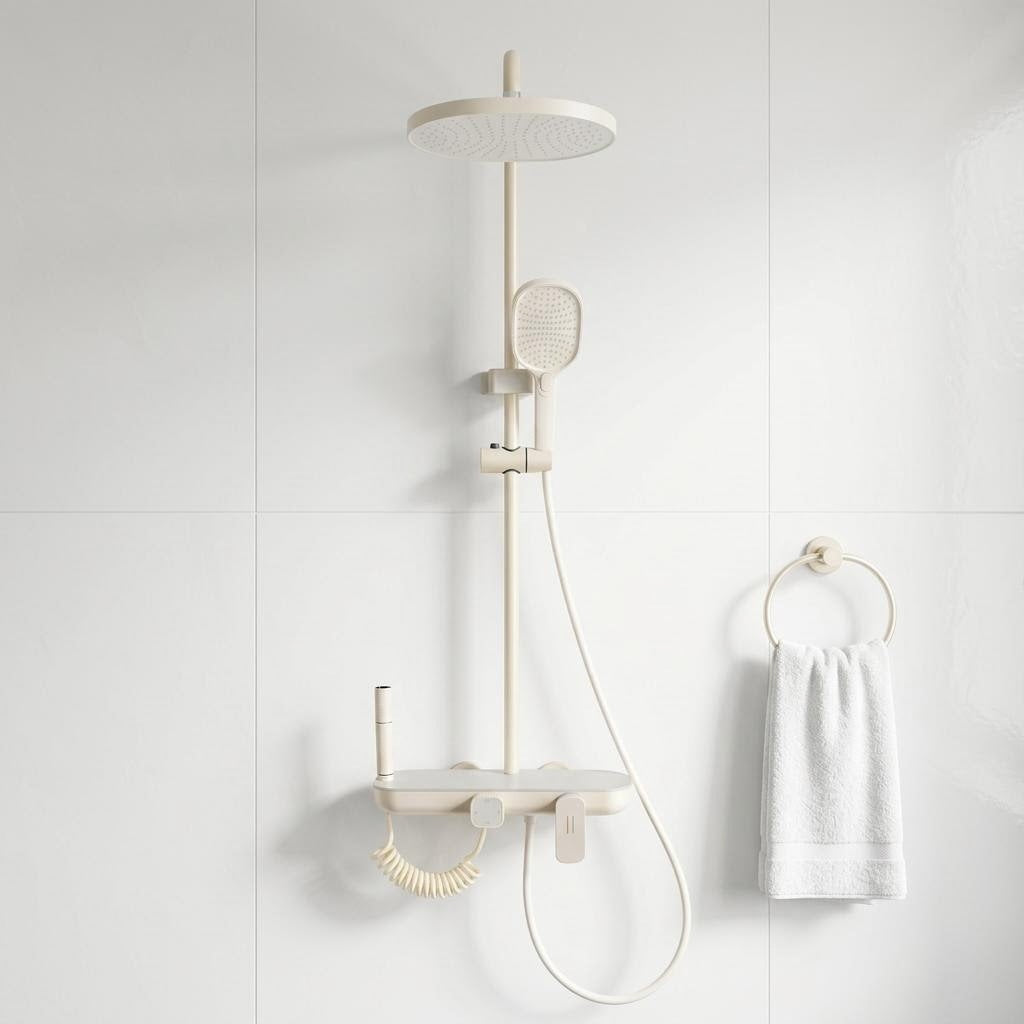 All-Copper Waterfall Pressurized Shower Set with Temperature Control