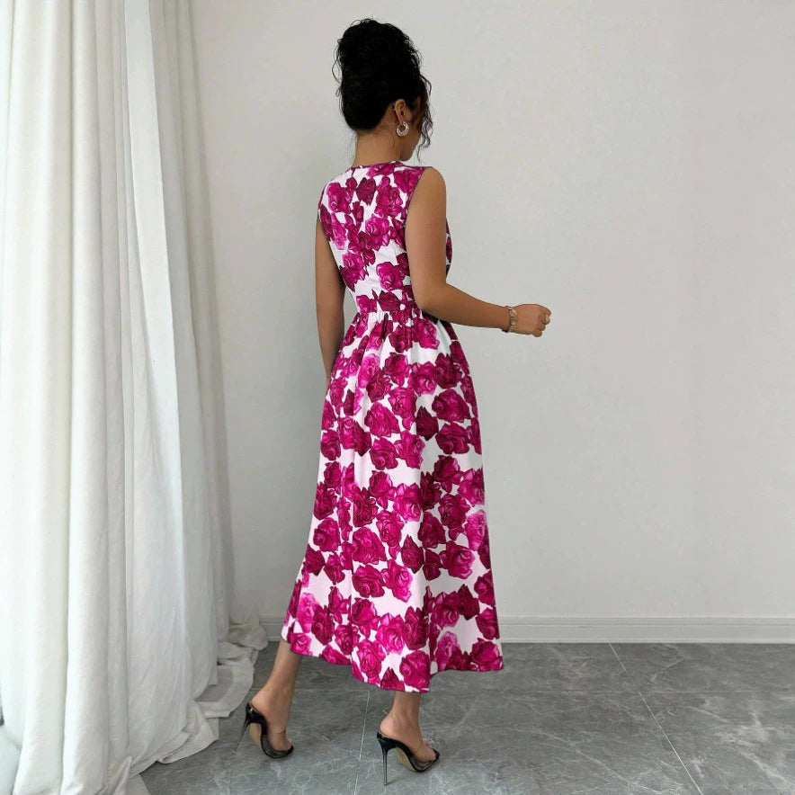 Floral Print Sleeveless A-Line Dress