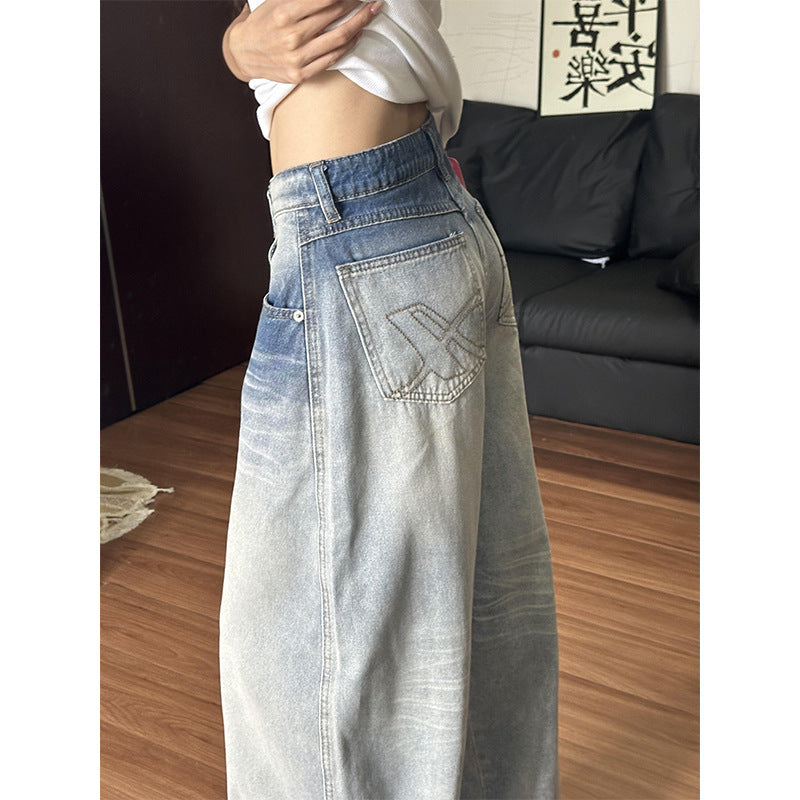 Vintage Washed Wide-Leg Denim Pants