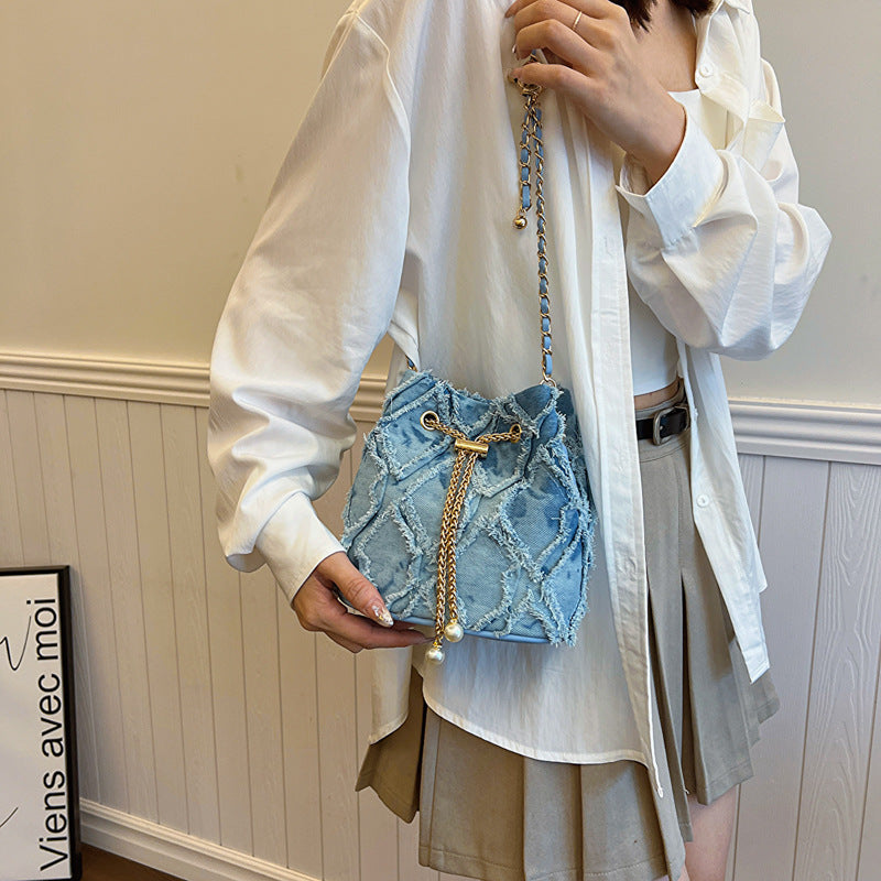 Women's denim bucket bag