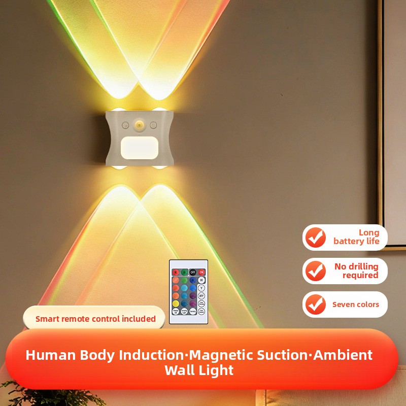 RGB Gradient Motion Sensor Rechargeable Magnetic Cat Eye Wall Lamp with Remote