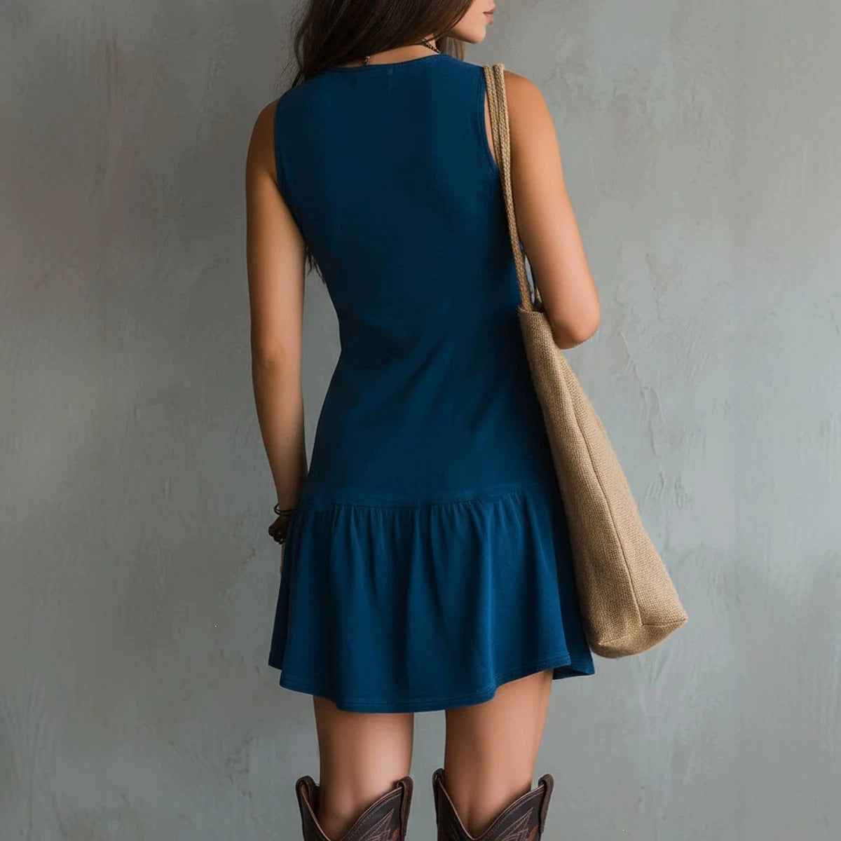 Sleeveless U-Neck Button Dress