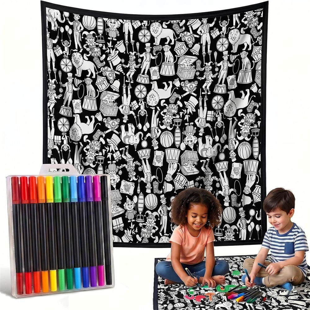 Black and white line-drawn graffiti rug
