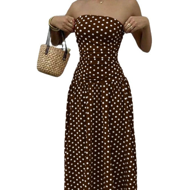 Polka Dot High Neck Sleeveless Long Dress