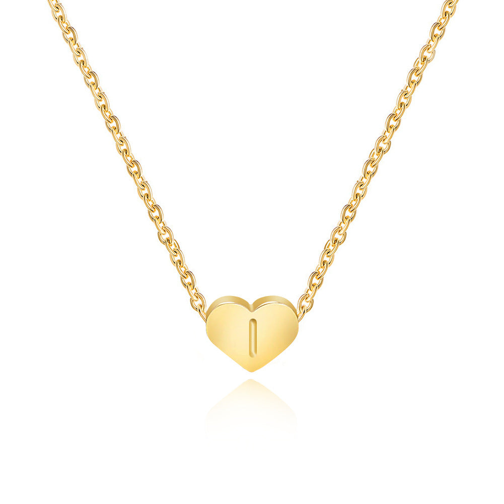 Stainless Steel Heart Letter Pendant Necklace