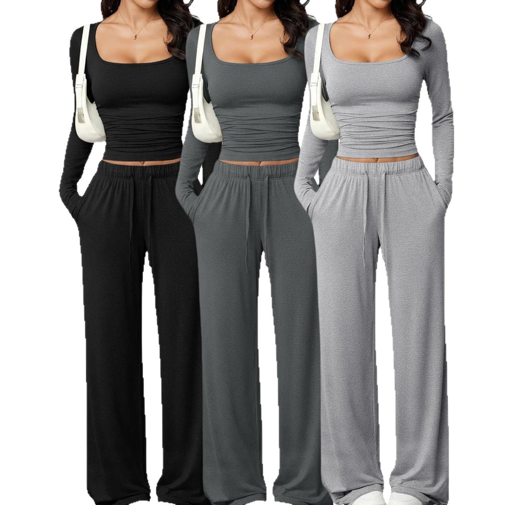 Women's Square Neck Long Sleeve Tracksuit Set