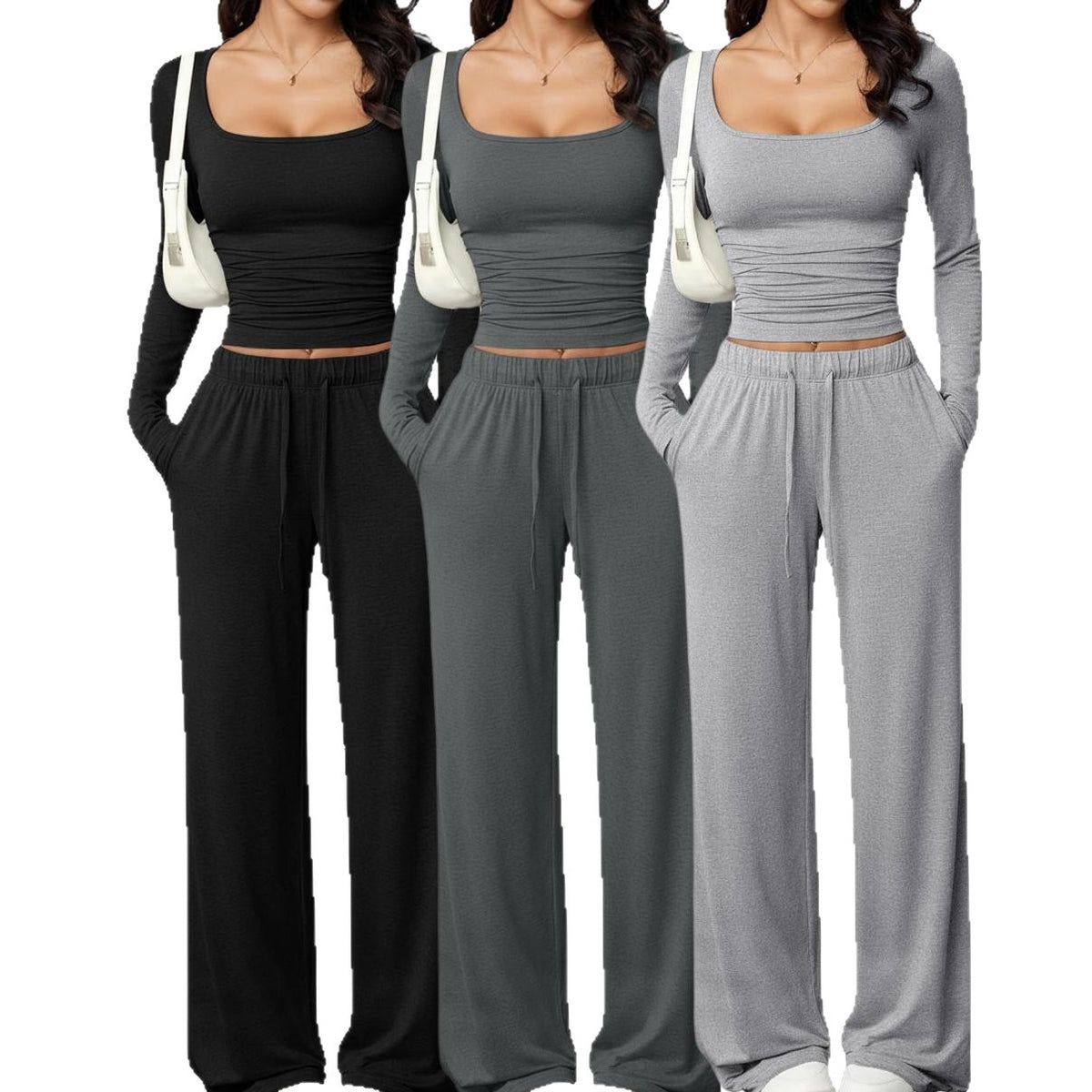 Women's Square Neck Long Sleeve Tracksuit Set
