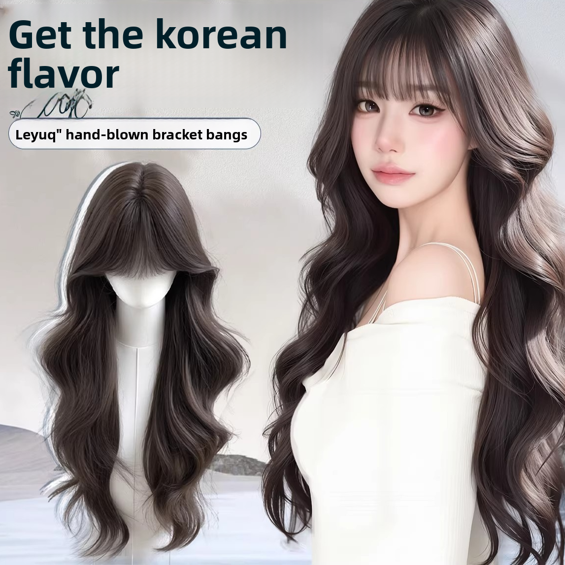 Long Wavy Wig with Bangs Korean Style
