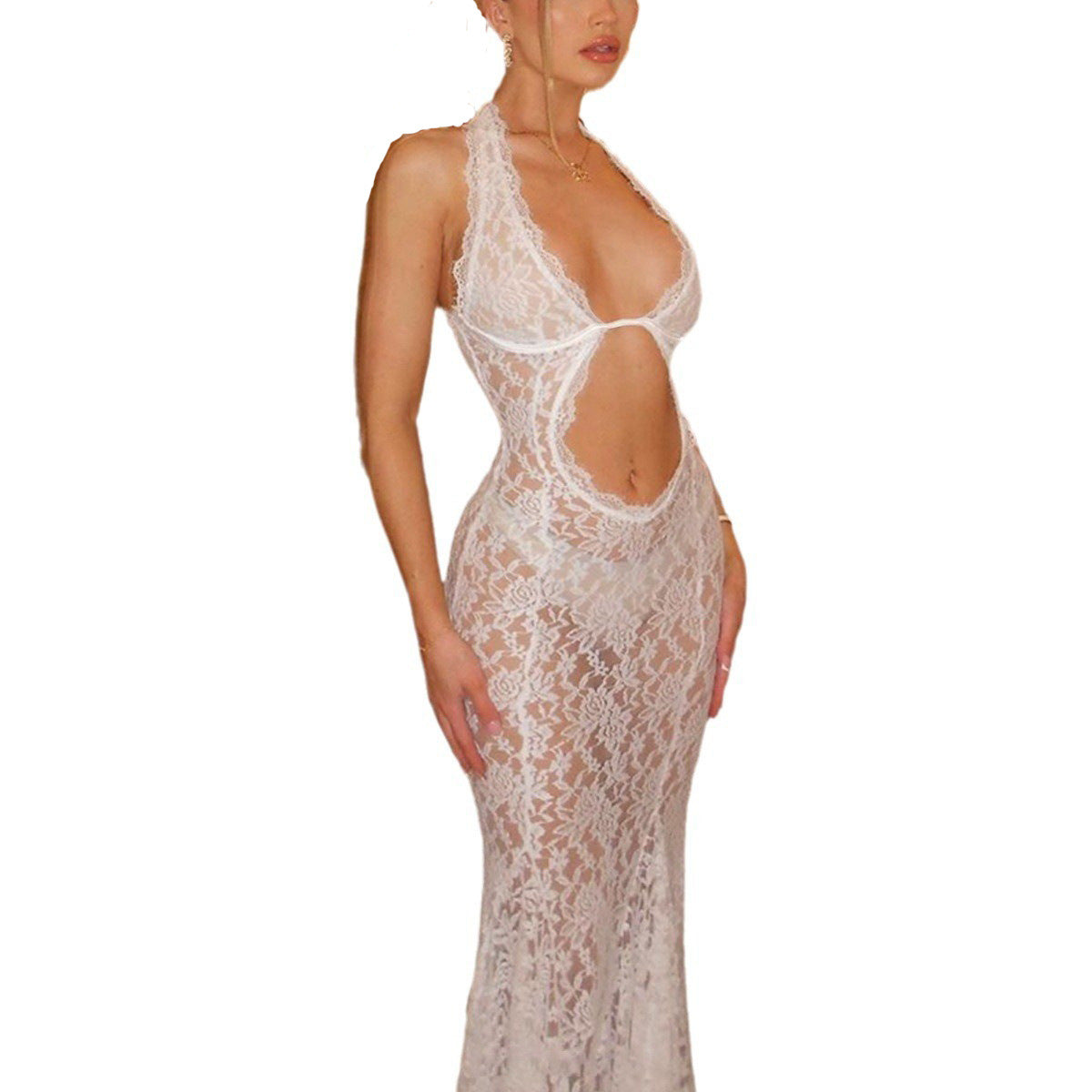 Elegant Lace Backless Long Dress for Women