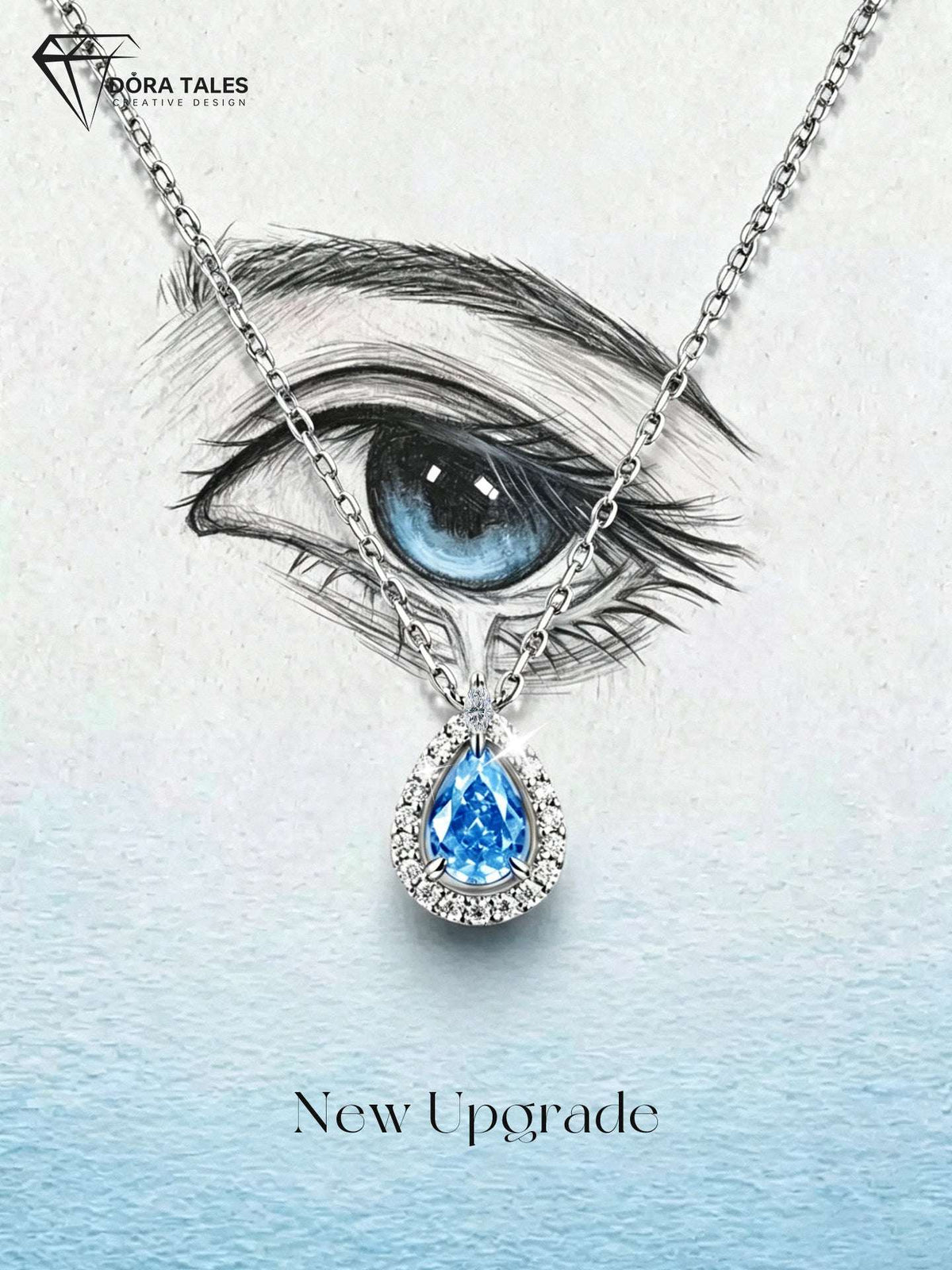 Moissanite Necklace with Blue Tear Pendant