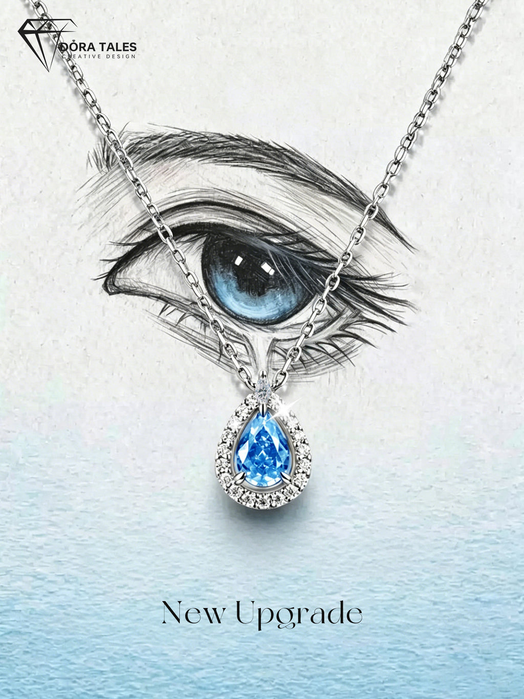Moissanite Necklace with Blue Tear Pendant