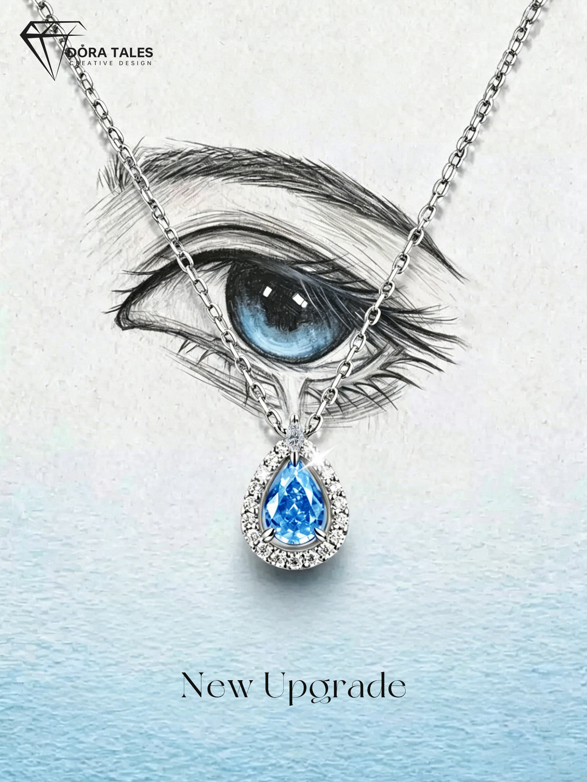 Moissanite Necklace with Blue Tear Pendant