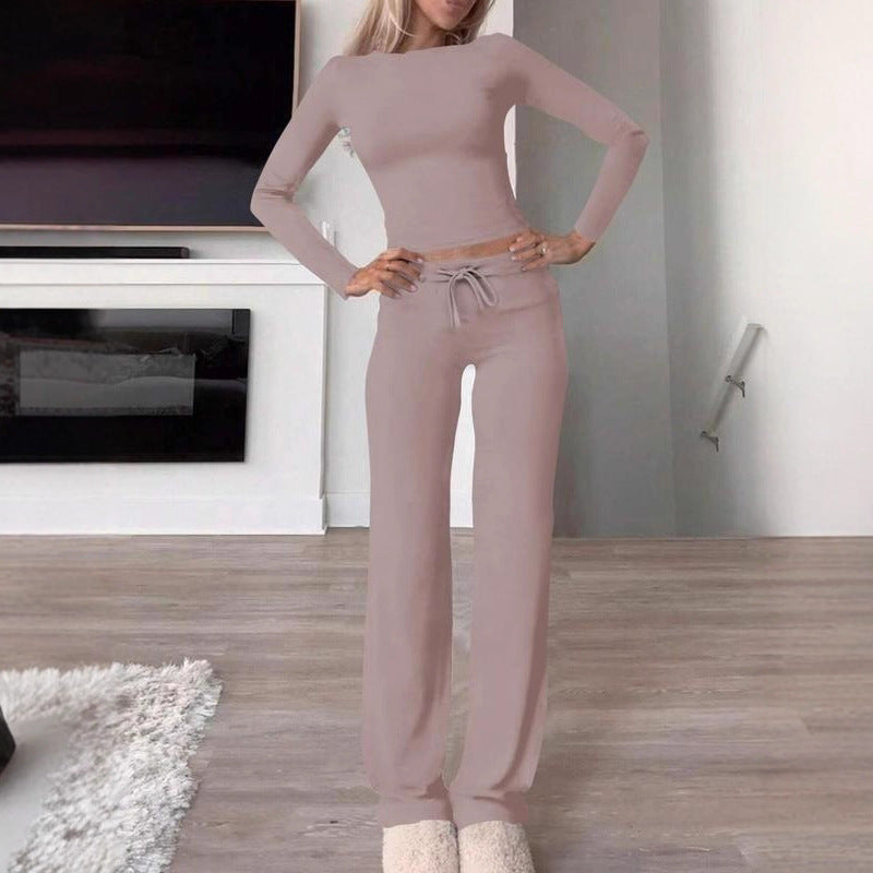 Womens Casual Pullover and Wide-Leg Pants Set