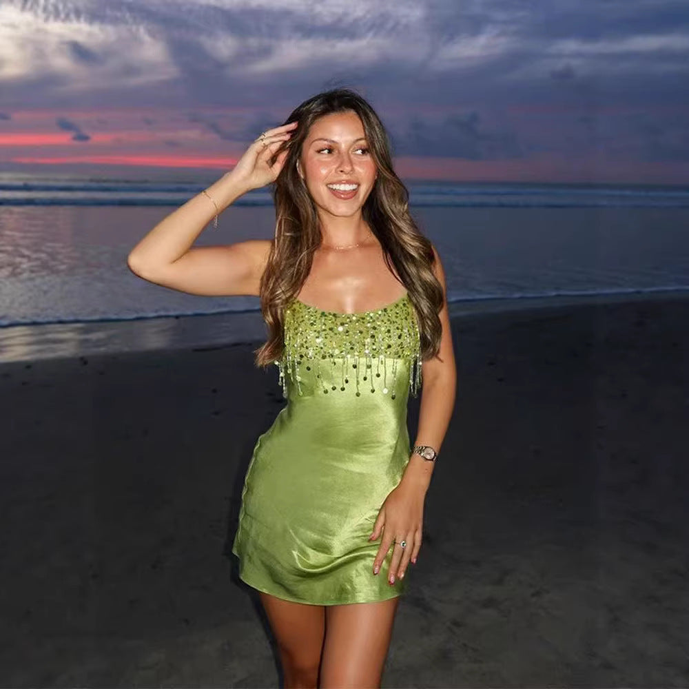 Women's Sequin Tassel Slip Dress