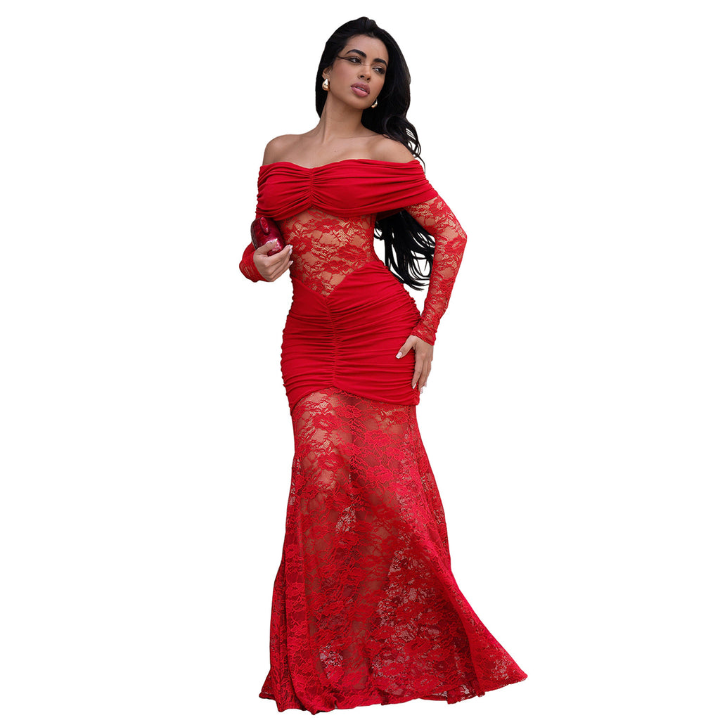 Women's One-Shoulder Lace Bodycon Dress