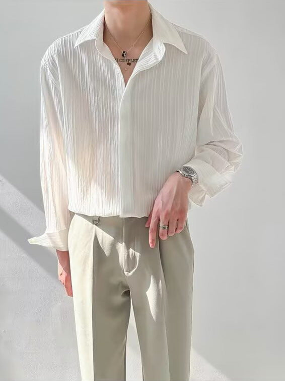 Men's Pleated Long-Sleeve Shirt