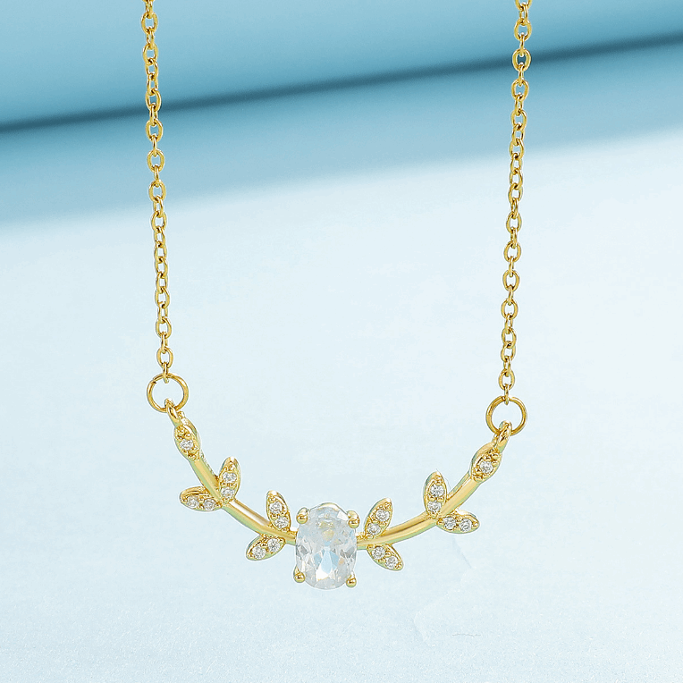 Zircon Branch Necklace with Copper Pendant