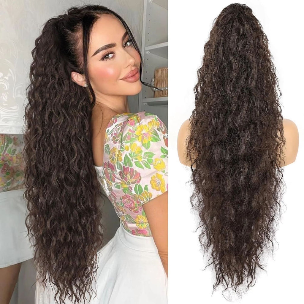 Synthetic Hair Ponytail with Water Wave Texture