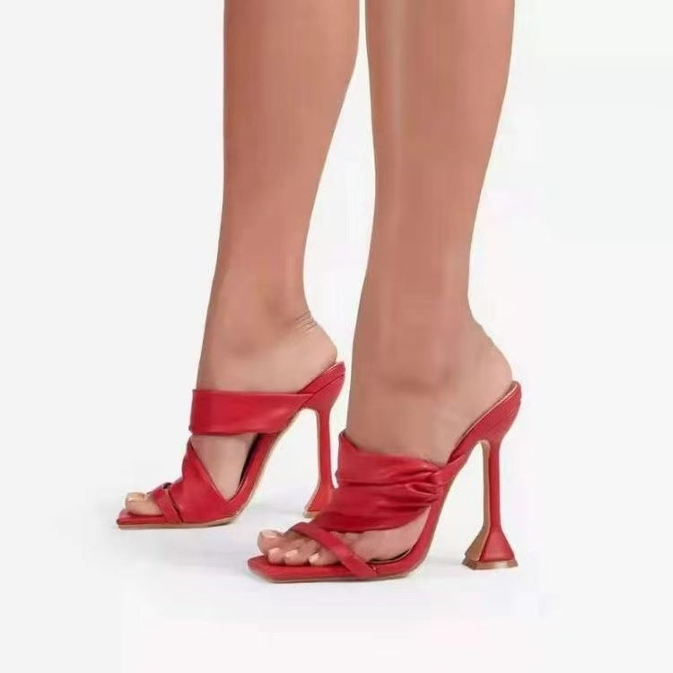 Square Toe Open Toe High Heel Slippers