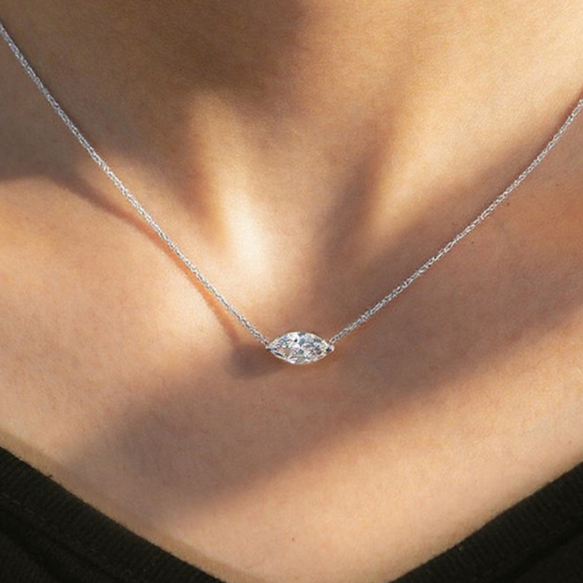 S925 Silver Marquise Moissanite Necklace with Pt950 Plating