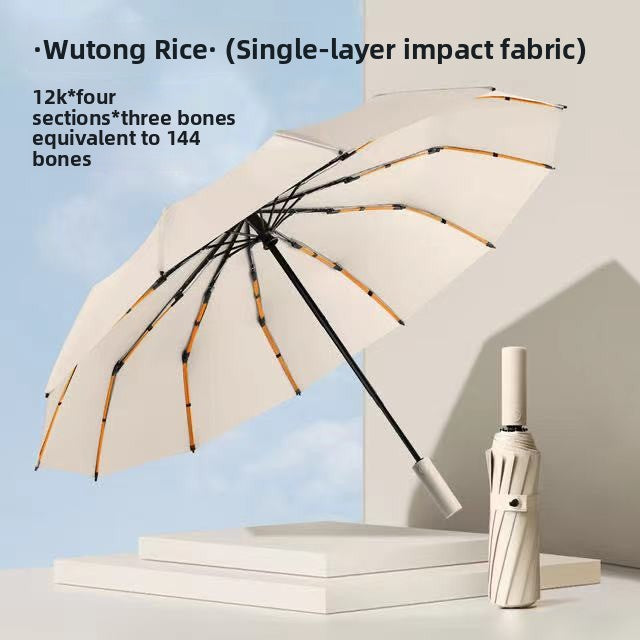Fully Automatic Vinyl-Coated Tri-Fold Sun and Rain Umbrella