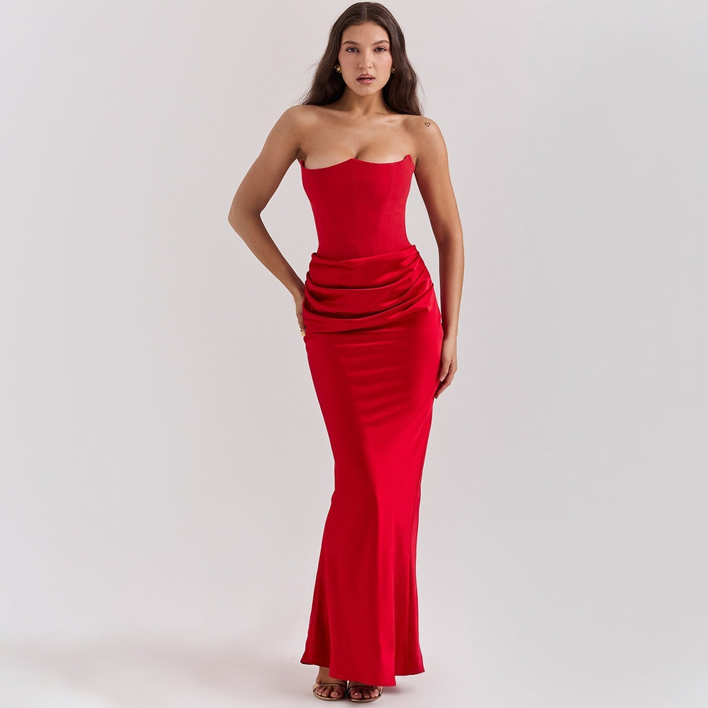 Strapless sexy backless slim-fit evening gown