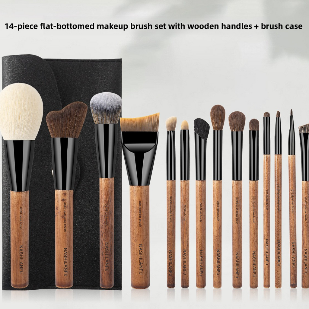 14-Piece Wooden Handle Makeup Brush Set