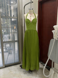 Womens Sexy Backless Pleated Wrap Dress