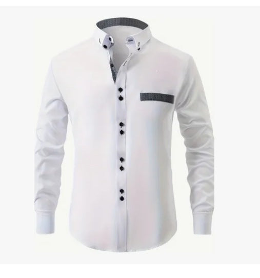 Printed Long-sleeved Men's Top Slim-fit Casual Shirt