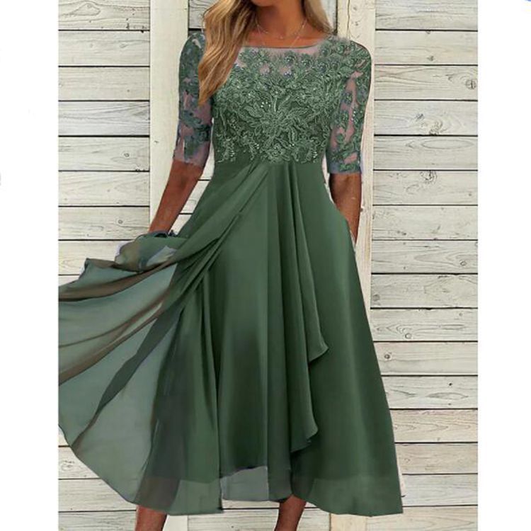 Elegant Chiffon Lace Spliced Dress