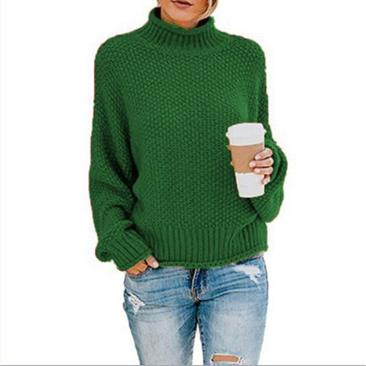Womens Turtleneck Sweater Loose Fit Solid Color Oversized Knit Pullover